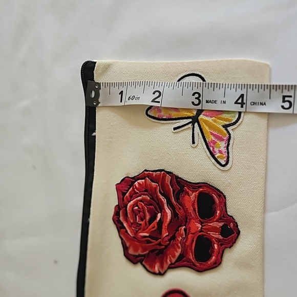 Hand Crafted embroidered bag red skull multicolored butterflies red rose rustic - Picture 16 of 17